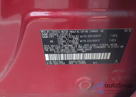 2016 Toyota Rav4 Le z USA, uszkodzony, nr VIN 2T3ZFREVXGW242900